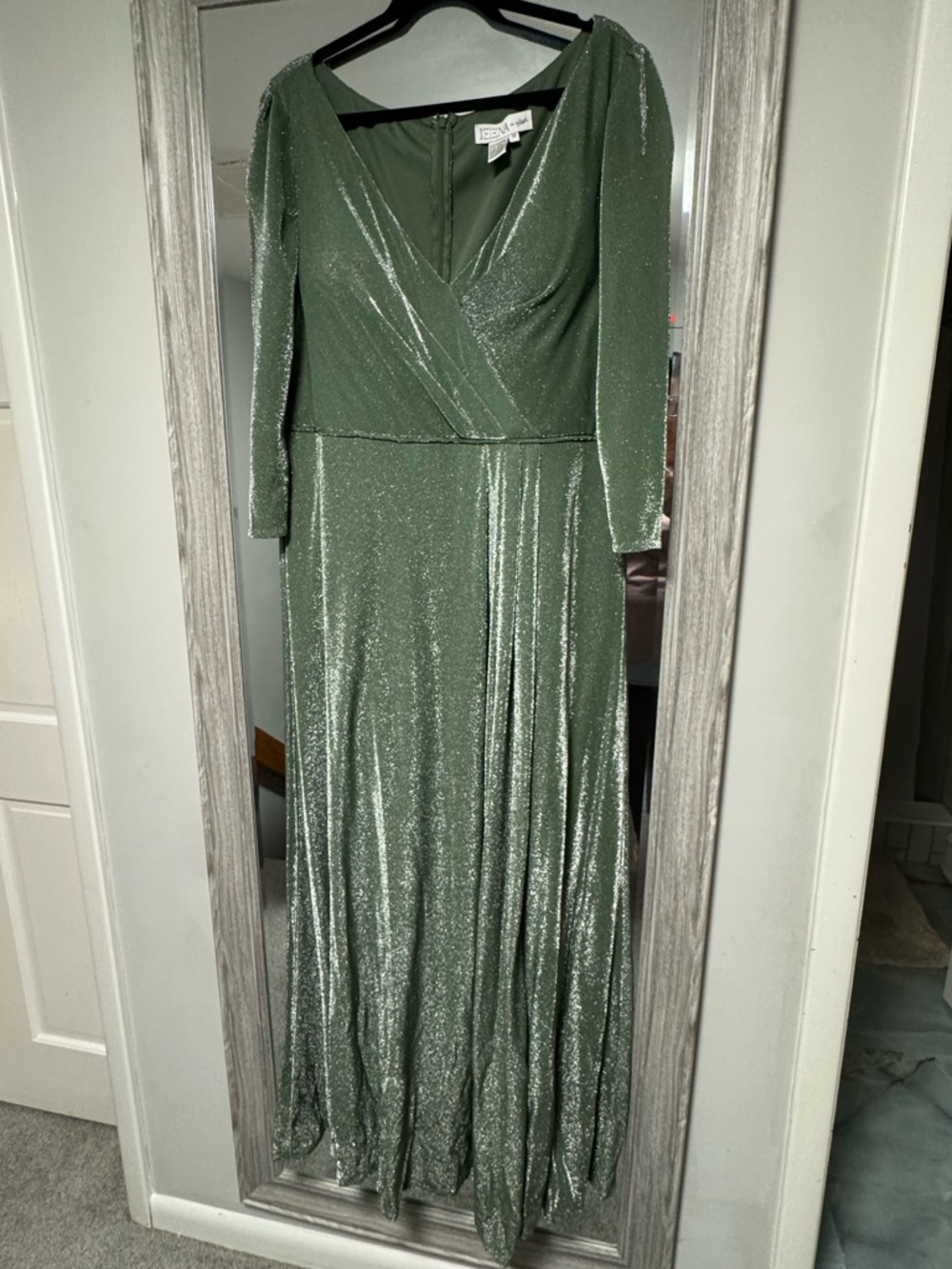 Mac Duggal Sage Green Glitter Wrap Maxi Dress